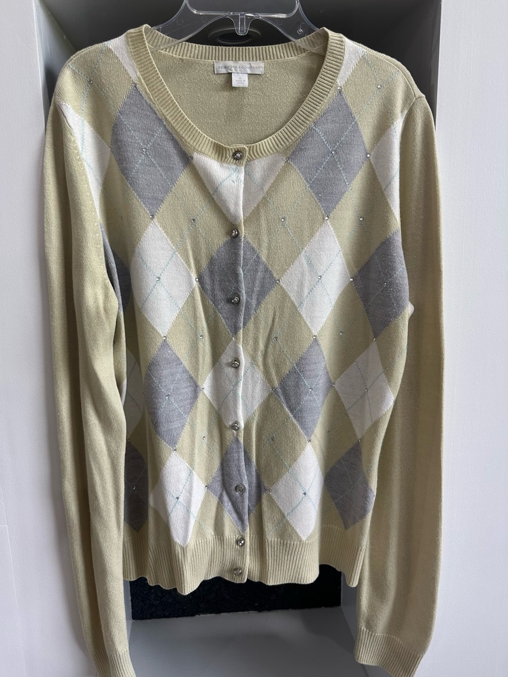 Light Green Argyle Button-Front Sweater Cardigan